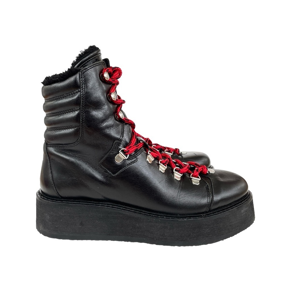 ALLSAINTS Fae Lace-Up Winter Hiker Boots, Black Leather, Red Laces, Wedge, EU 38 - Picture 4 of 10